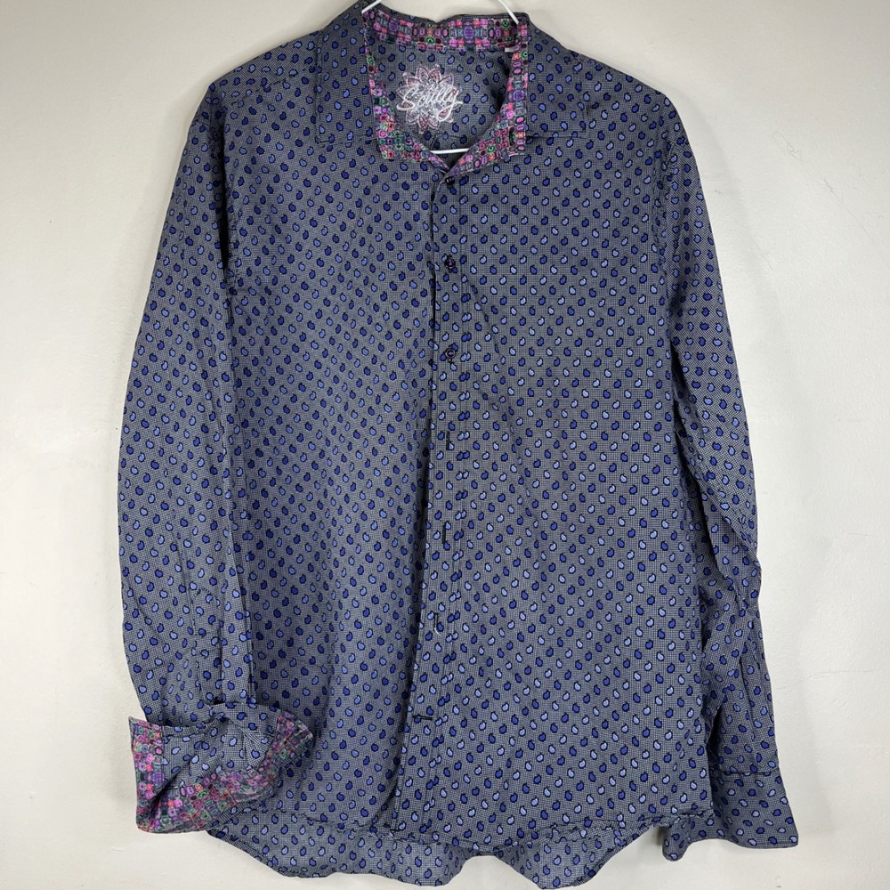 Scully Shirt Mens XL Blue Paisley Cotton Long Sleeve Contrast Trim Button Down